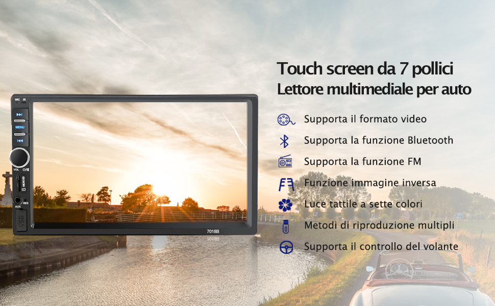 Touch screen da 7 pollici Lettore multimediale per auto