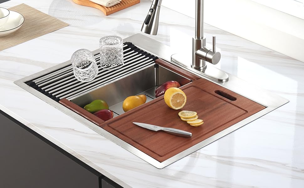 HERCATE 33" x 22" Drop in Kitchen Sink, 304T Stainless Steel Sink, Drop