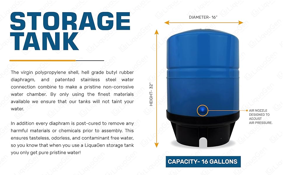 Storage tank for reverse osmosis filtration, helps filter water and stores water, many gallons.