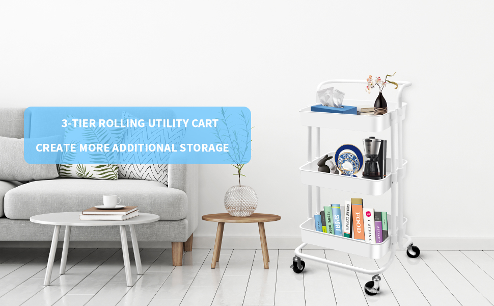 Ausimiet 3Tier Rolling Utility Cart Movable Storage