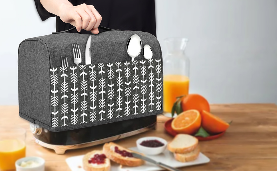 Yarwo 2 Slice Toaster Cover with Pockets and Top Handle, Nylon Toaster Cover Fits