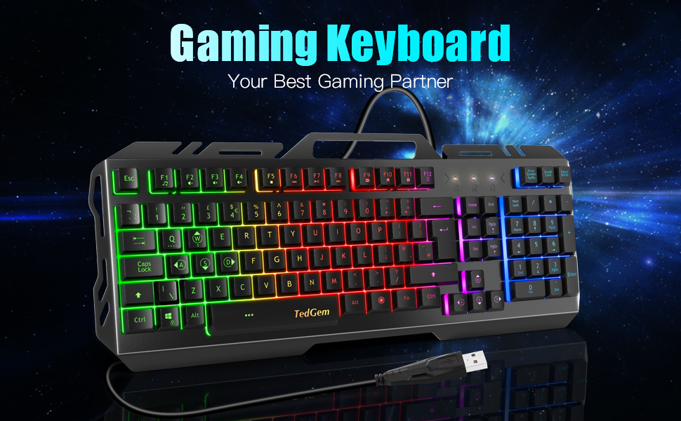 TedGem Gaming Keyboard, Gaming Keyboards USB Wired Keyboard LED Backlit