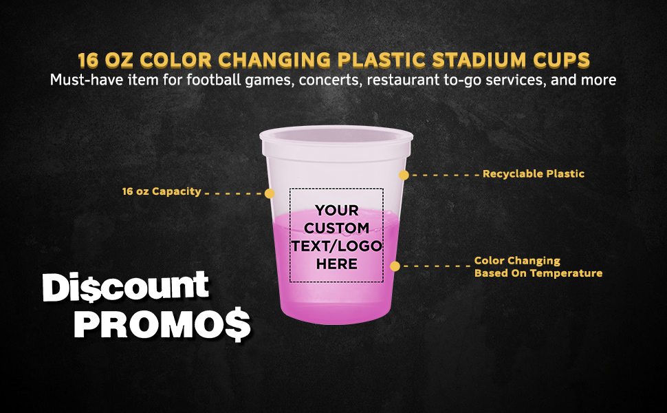Custom Color Changing Plastic Cups 16 oz. Set of 100