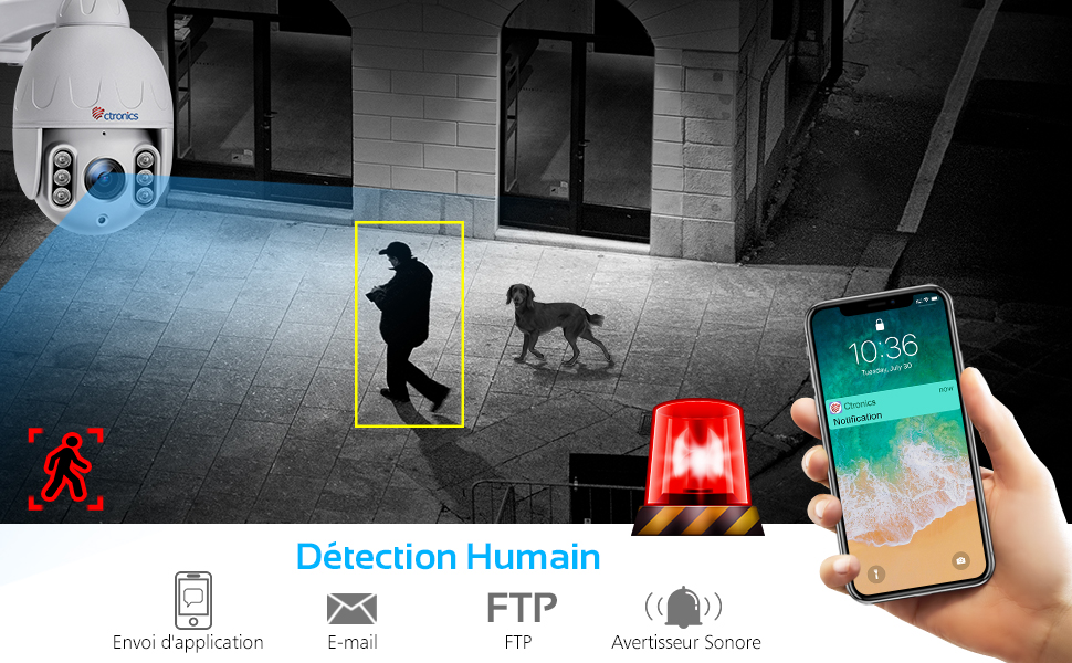 5MP PTZ Caméra de Surveillance Wifi Extérieure Détection Humain de