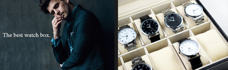 New Year Sale Styleys Watch Box Organizer Watch Case Watch Storage Box Organizer 10 Slots (W05, Black) - Faux Leather 8 Watch Organizer For Women