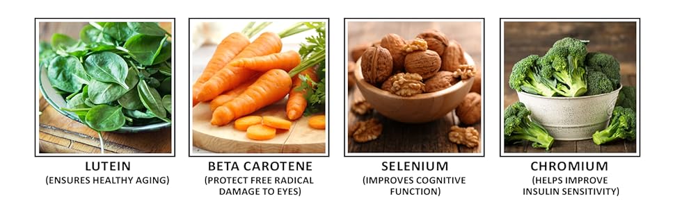 Lutein Beta carotene, Selenium, Chromium