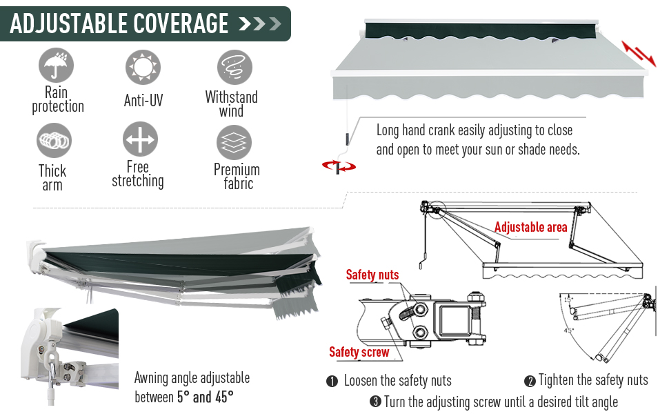 Outsunny Garden Sun Shade Canopy Retractable Awning Green & White 14 Outsunny Garden Sun Shade Canopy Retractable Awning Green & White -Outdoor Furniture Store