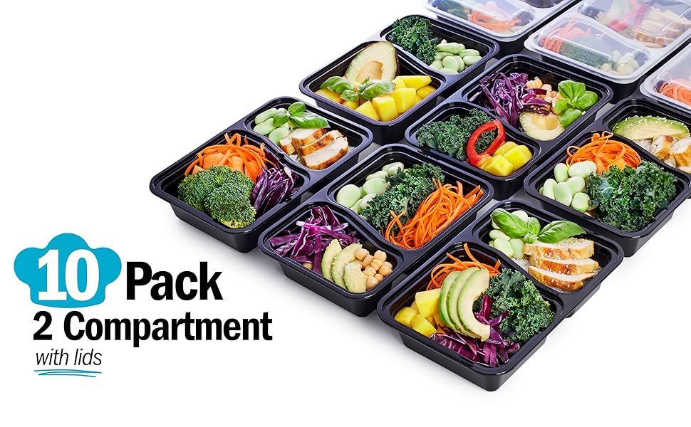 2 Compartment Meal Prep Containers Reusable BPA Free Plastic Food