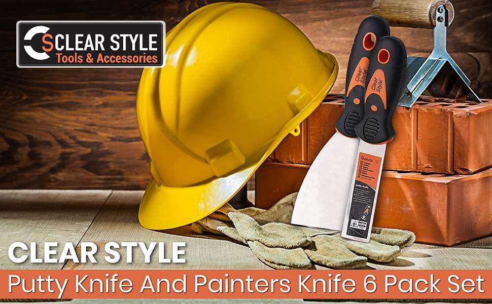 CLEAR STYLE Putty Knife And Painters Knife 6 Pack Set, Dry Wall Taping