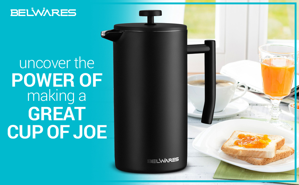 BELWARES French Press Coffee Maker Double Wall 304 Stainless Steel