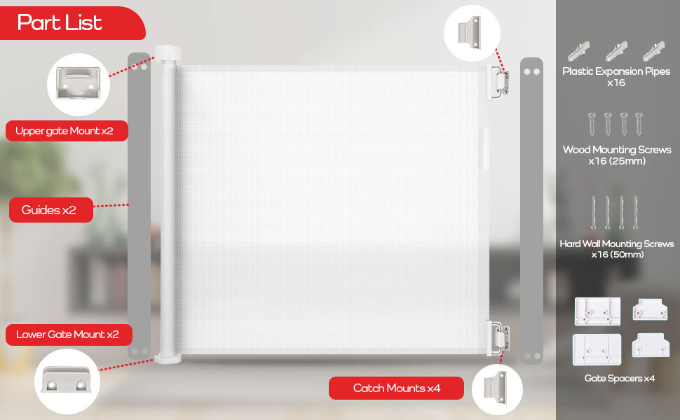 Callowesse® Air Retractable Stair Gate 0140cm White Easy One