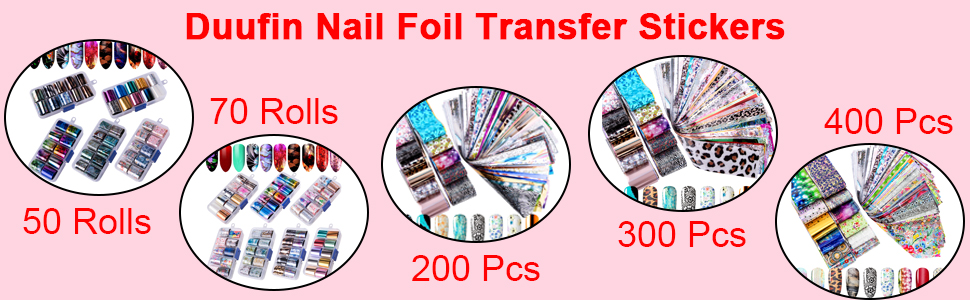 These are 5 kinds of different nail foil transfer stickers options for you to choose