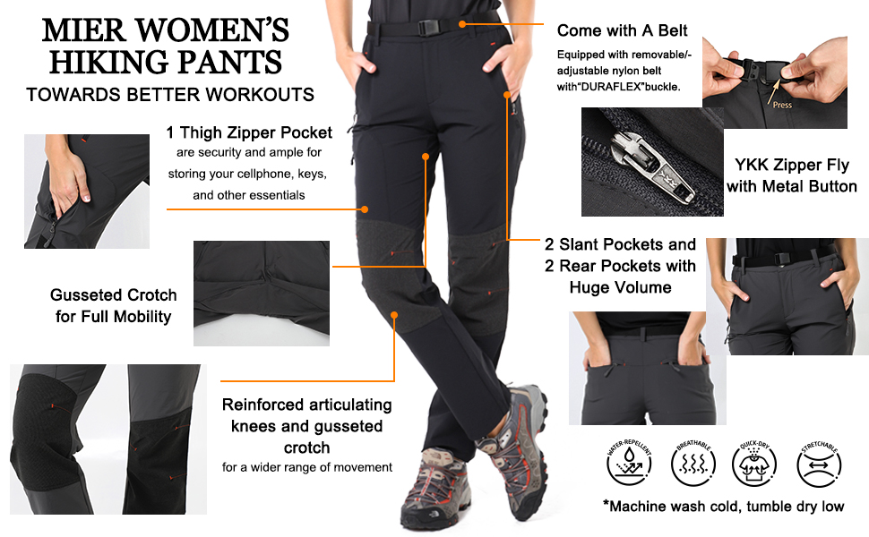 MIER Women's Hiking Pants with Reinforced Knees Lightweight