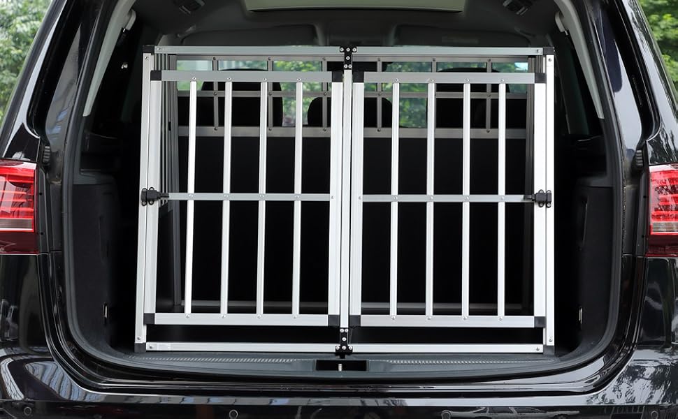Cage de Transport Taille XXL pour Animaux domestiques Aluminium MDF 2 Portes Noir Argent Caisse