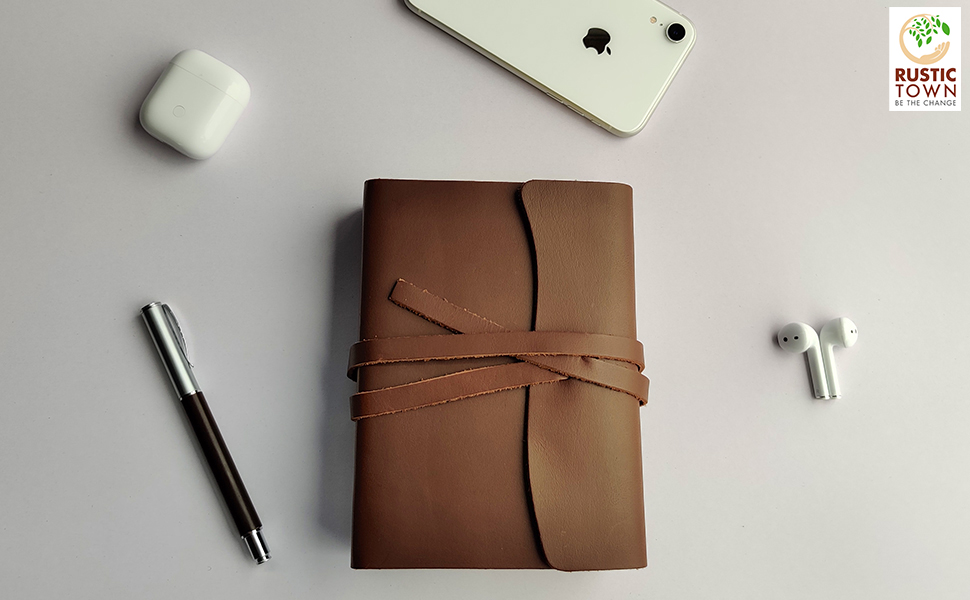 Leather Journal Unlined Notebook, Handmade Leather Bound Daily Journal