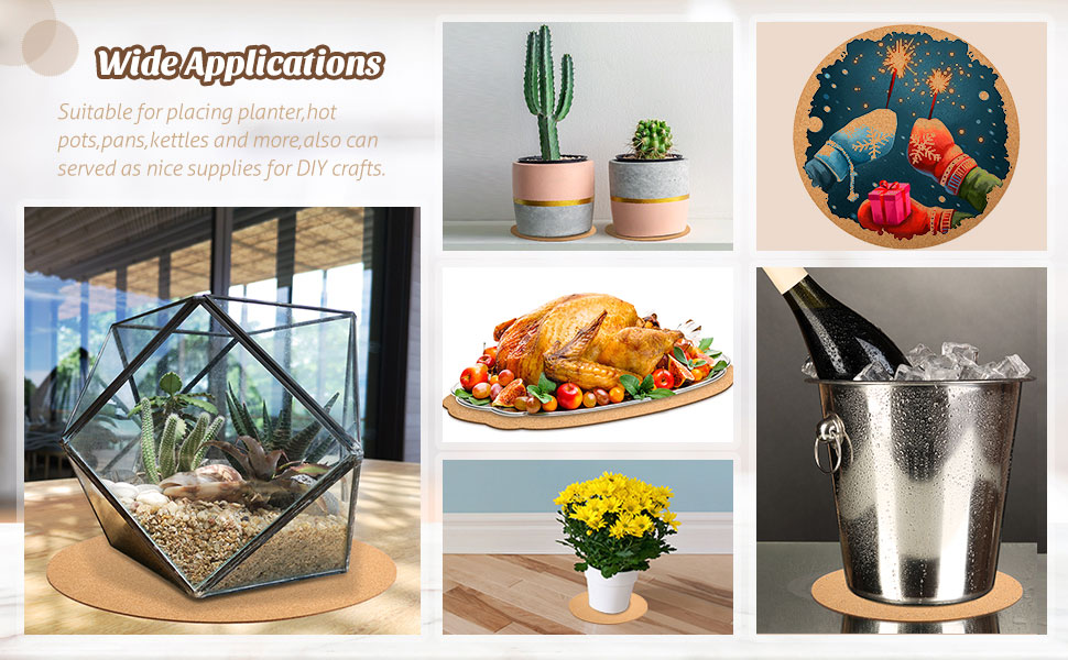 Boao 2 Packs Cork Coaster Round Cork Mat Trivet for Plant