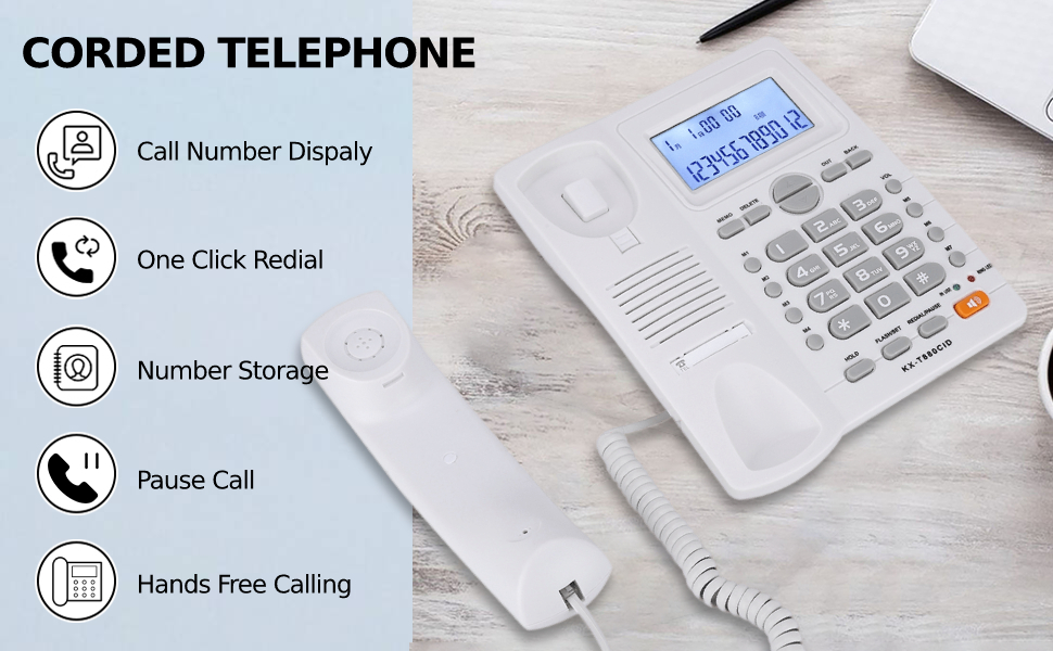 Wired Landline Telephone, Dual Port Extension Set, Wired Phone with