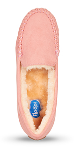 floopi womens indoor outdoor basic memory foam moccasin slipper faux fur collar