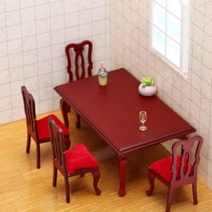 NUOBESTY Miniature Dining Table and Chair Set, Wooden Dollhouse Furniture Table and Chair Mini Furniture Accessories for Dollhouse Decor- 1/12 Scale 19 6