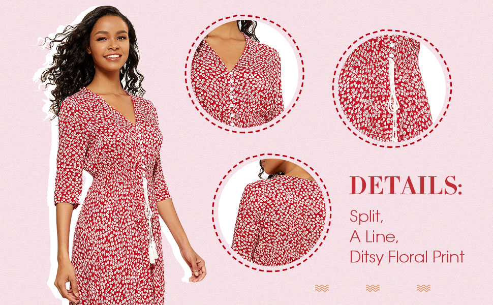 Ditsy Floral Print V Neck Half Sleeve A Line Dress