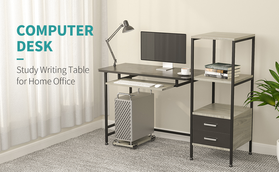 mecor Study Writing Computer Desk 55" with Drawers/Keyboard