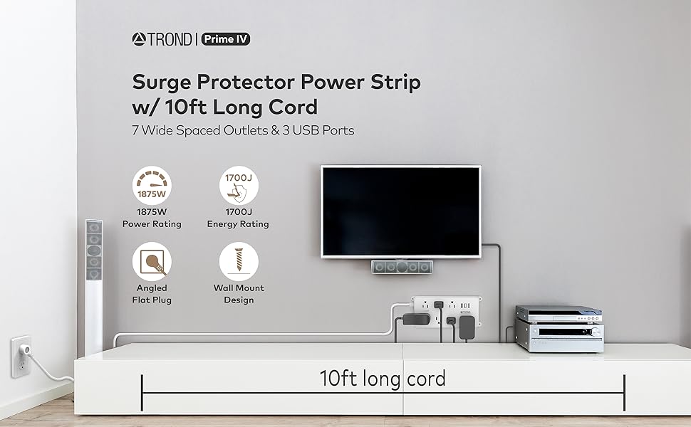 surge protector power strip with 10ft cord