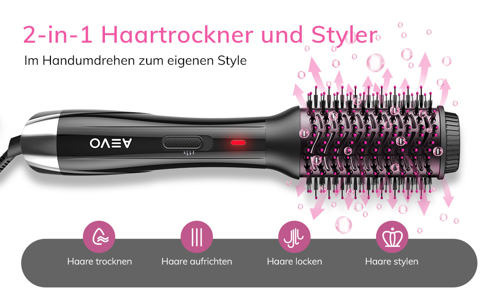 Haartrockner Warmluftbürste,4 in 1 Multifunktionaler Heißluftbürste Styler&Volumizer Haarglätter