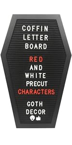 Coffin Letter Board with Red and White Precut Characters
