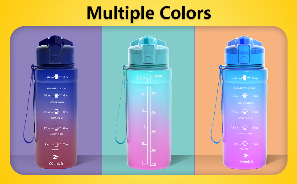 multiple colors of motivational water bottles