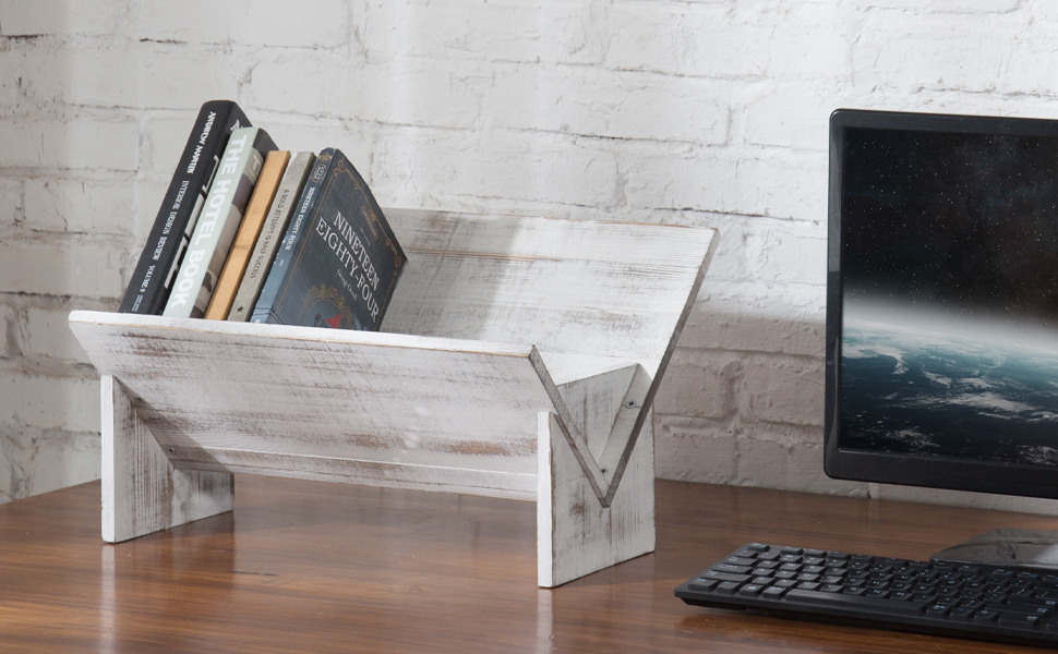 MyGift Rustic Vintage Whitewash Wooden Tilted Bookcase, Desktop Decorative Storage