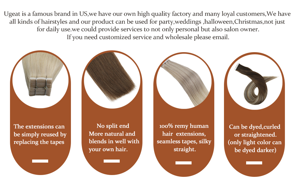 Ugeat Tape Hair Extensions Human Hair 16 Inch Extensions Tape in Invisible Hair