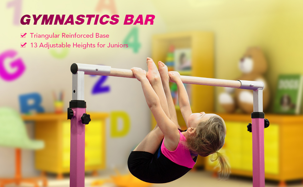 ZELUS Gymnastics Bar for Kids, 13 Adjustable Height Horizontal Bar for