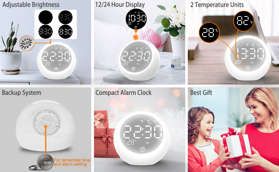 ANOLE Digital Alarm Clock Bedside Radio Alarm Clocks with 2 USB