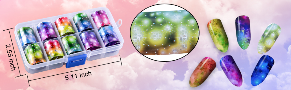 The starry sky nail foils are beautiful and delicate,you will find the appropriate one for you nail