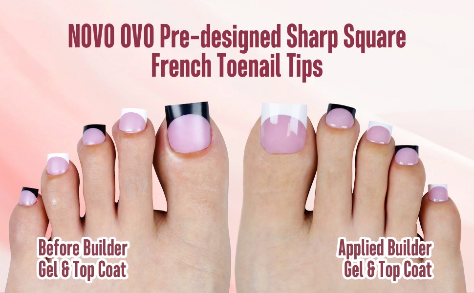 Pre-designed Sharp Square French Toenail Tips