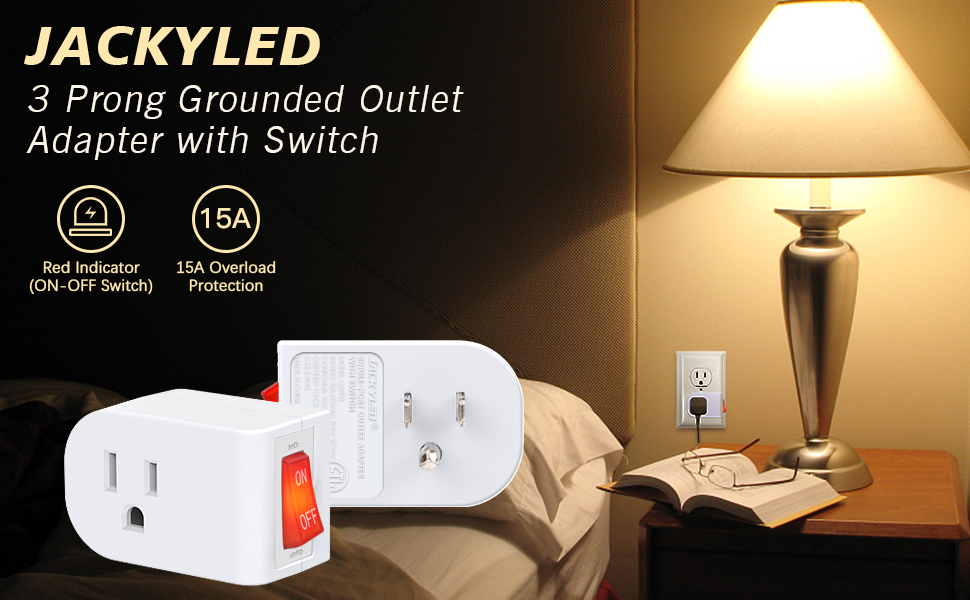 ETL Listed Grounded Outlet Adapter with ON Off Switch and Red Indicator