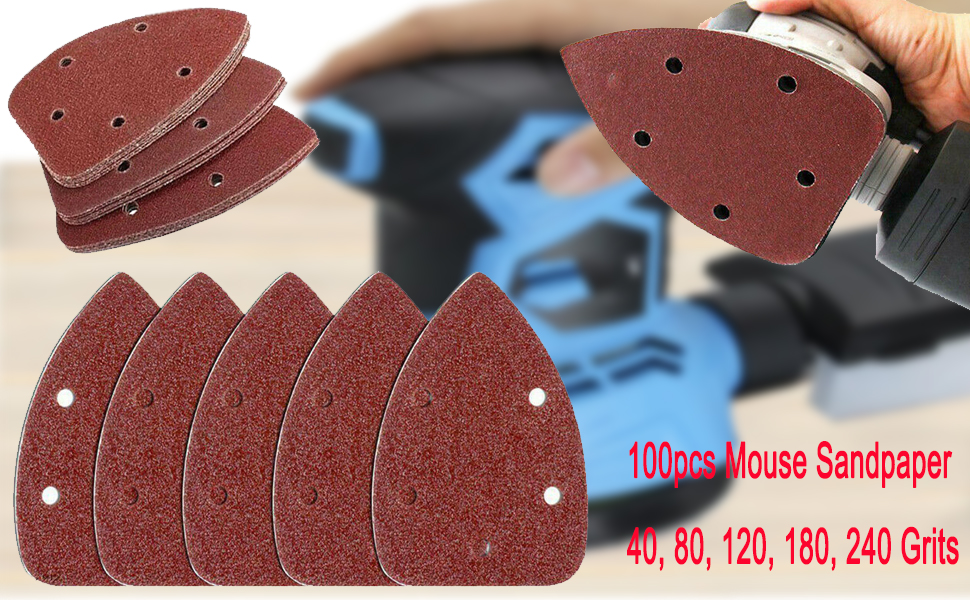 VINAUO 100pcs Mouse Sandpaper Mouse Sander Pads 40 80 120 180 240 Grits