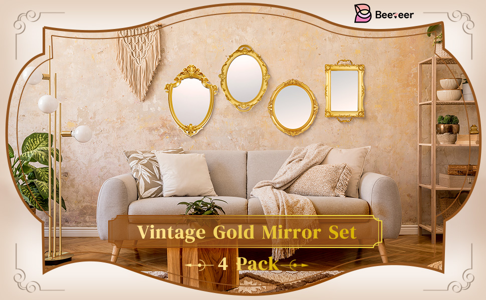 4 Pcs Vintage Gold Mirror Set Including ... 9 B0D478MTCW 1