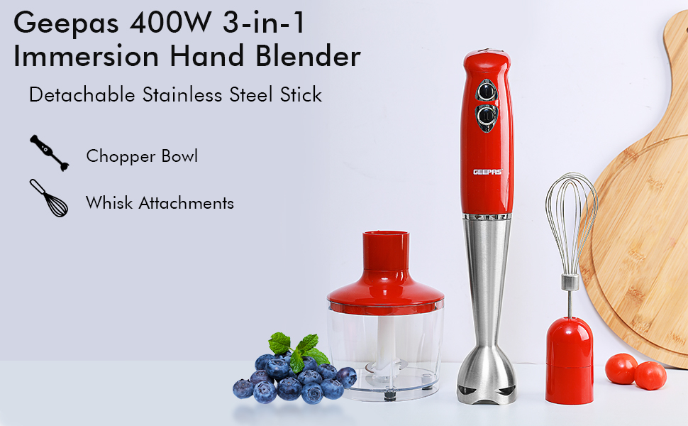 Geepas 3in1 Powerful Hand Blender Sturdy Stainless Steel Blades 2