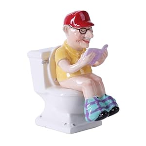 4.75 inches Reading Grandpa on Toilet Magnetic Salt and Pepper Shaker Kitchen Set