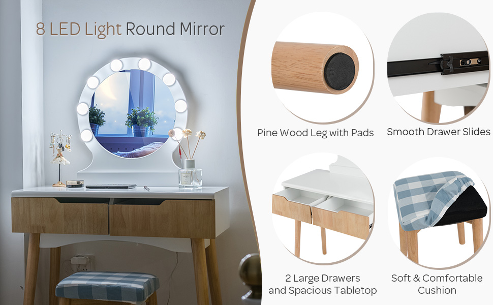 Giantex Vanity Set with Round Lighted Mirror, Makeup