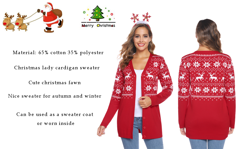 iClosam Womens Christmas Cardigan Lightweight Long Sleeve Button Top