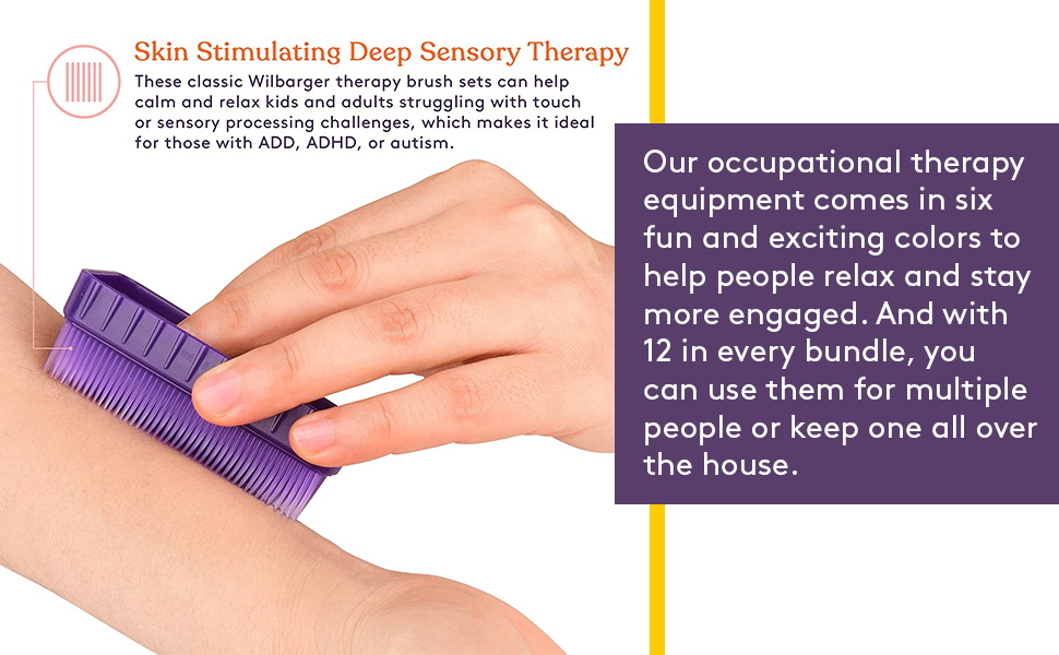 Special Supplies Sensory Brush Therapressure Therapy Brush for Occupational and Sensory Brushing, Stimulating, Calming Tools for Kids and Adults, Soft Flexible Bristles, Latex Free (Colored 12-Pack)