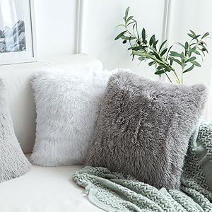 JOTOM Soft Solid Color Cushion Covers Waist Pillow Throw Case Square Pillow Cover for Car Seat Home Sofa Decor 43x43cm,Set of 4(Plush|Beige) 18 2