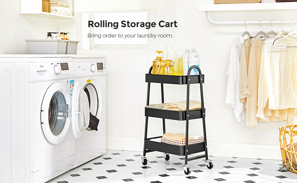 SONGMICS 3 Tier Rolling Cart Metal Serving Trolley Kitchen Trolley