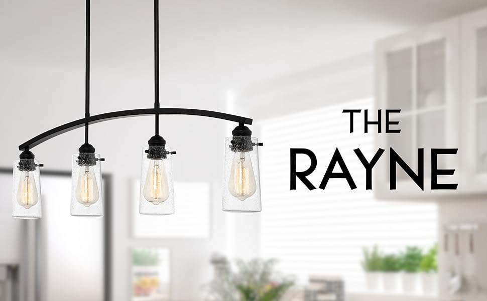 Kira Home 4 Light Rayne Seeded Glass Shades Edison Bulbs Arch Design Kitchen Island Light Pendant