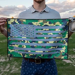 Golf Towel Military Veteran Gift Microfiber Army Marine Camo Camouflage America Flag Clip Carabiner