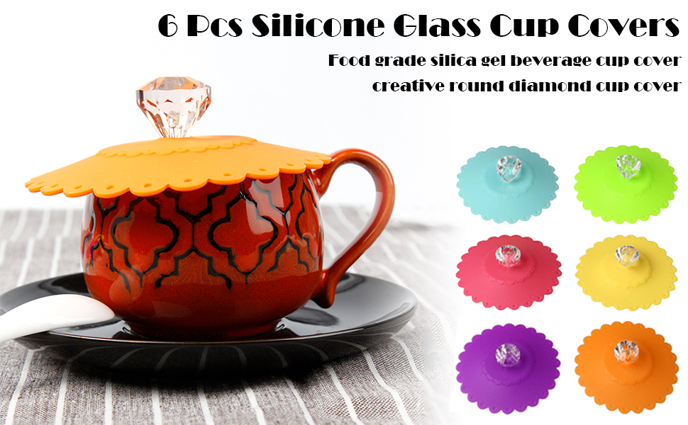 kuou 6 Pcs Silicone Glass Cup Covers，Reusable Antidust Cup Covers