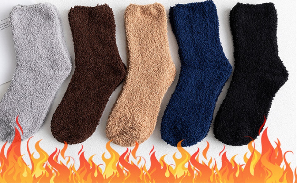 5 Pairs Mens Fluffy Slipper Socks High Elasticity Winter Super Warm Bed