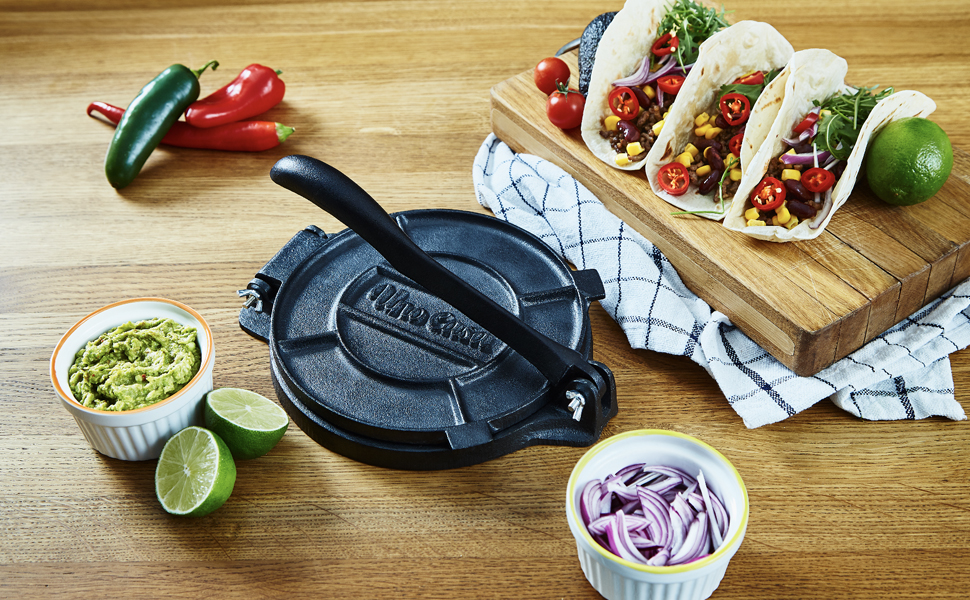 Uno Casa Cast Iron Tortilla Press 8 Inch, PreSeasoned Tortilla Maker